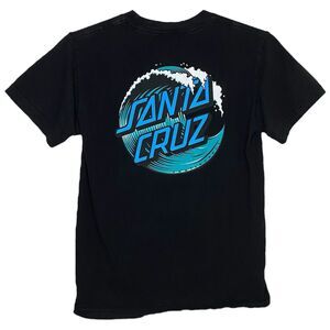 Santa Cruz Mens Black T-Shirt Skateboard Surf Wave Graphic Tee Short Sleeve